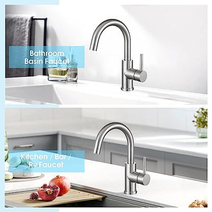 CREA Bar Sink Faucet, Bathroom Kitchen Faucet Brushed Nickel Pre Wet Small Mini Kitchen Bath Utility Marine Faucet Single Hole Stainless Steel Farmhouse Vanity Lavatory Faucets Outdoor - color: Brushed Nickel