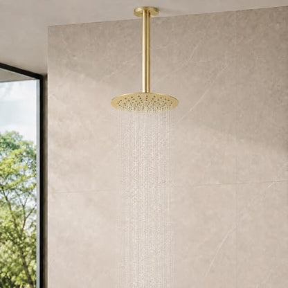 8 Inch Rain Shower Head, BSTIIU High Flow Stainless Steel Round Rainfall ShowerHead, High Pressure Overhead Shower Heads, Wall & Ceiling Mount Ultra Thin Stainless Steel Shower Head, Brushed Gold - color: Brushed Gold, size: 8-Inches, style: Round