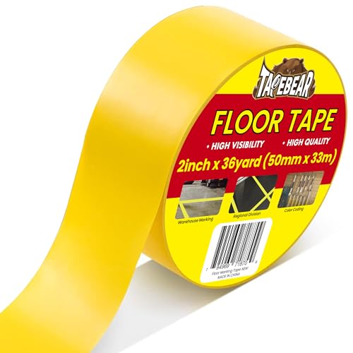 TAPEBEAR Floor Tape Yellow Vinyl Tape 2" x 36 yds Safety Warning Stripe | Floor Caution Marking Dance Splicing Tape Abrasion-Proof Waterproof for Gym, Warehouse, Traffic Signage, Color Coding - color: Yellow, size: 2" x 36Yards