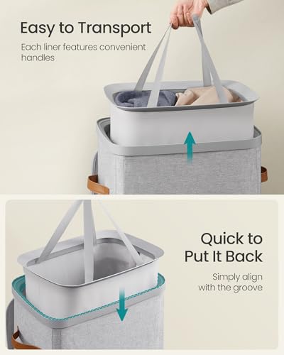 SONGMICS Laundry Basket, 26.4 Gal. Laundry Hamper, Easy Assembly, with Lid and Handles, Removable Liner, 16.5 x 12.6 x 29.5 Inches, Dove Gray ULCB811GD01 - color: Dove Gray, size: 100 L (1-Section)