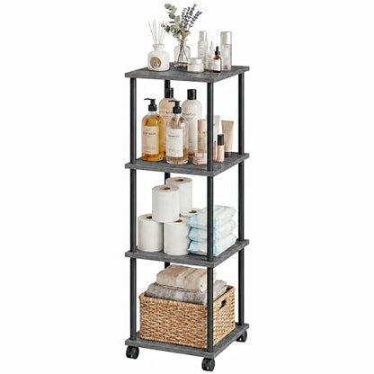4-Tier 38.2" Tall Oak Grey Bathroom Shelving Unit with Wheels | Wood Finish, Metal Frame, Rolling Narrow Open Shelf Design, for Laundry Room, Kitchen, Living Spaces, Easy to Move - color: Oak Grey, size: 4-Tier