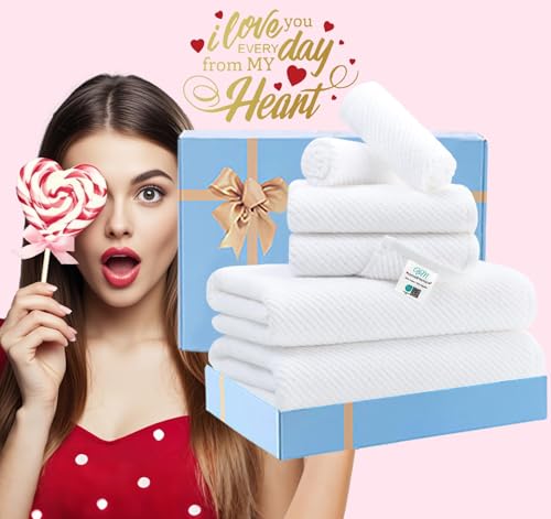 VOOVA & MOVAS White 6PC Towel Set, 100% Cotton | 2 Large Bath 30x56 In, 2 Hand 18x28 In, 2 Wash Cloths 13x13 In, Quick Dry, Thick, Hotel Shower Towel Luxury - color: White, size: 6 PC Bathroom Towel Set