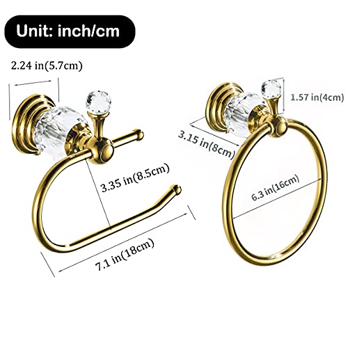 WOLIBEER Crystal Towel Ring, Gold Toilet Paper Holder Hand Towel Holder Towel Hook Tissue Roll Paper Holder Wall Mounted Towel Hanger 2 Pieces Sets - color: Gold