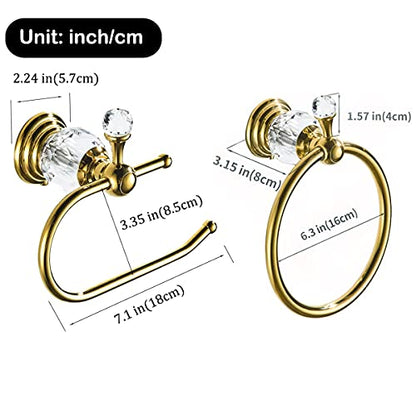 WOLIBEER Crystal Towel Ring, Gold Toilet Paper Holder Hand Towel Holder Towel Hook Tissue Roll Paper Holder Wall Mounted Towel Hanger 2 Pieces Sets - color: Gold