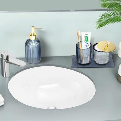 Haturi Glass Bathroom Accessories Set, Blue Bathroom Set, 4 Pcs | Kit w/ Bathroom Soap Dispenser Set, Toothbrush Holder, Qtip Holder, Vanity Tray, Blue Bathroom Decor, Gift for Home Apartment - style: Blue