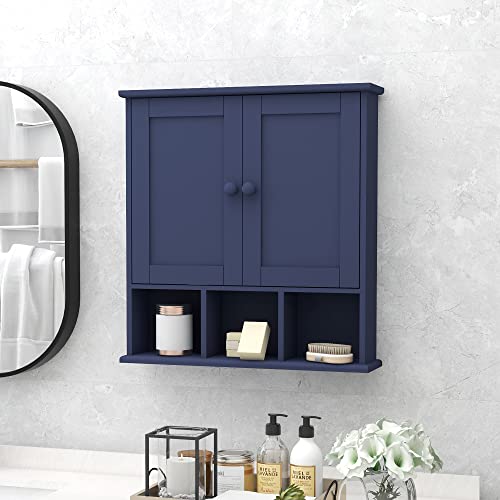TaoHFE Blue Bathroom Over The Toilet Storage Cabinet | Wall Medicine Cabinet Organizer With 2 Door Adjustable Shelves,Wooden Modern Bathroom Shelves Wall Mounted Laundry Room - color: Blue