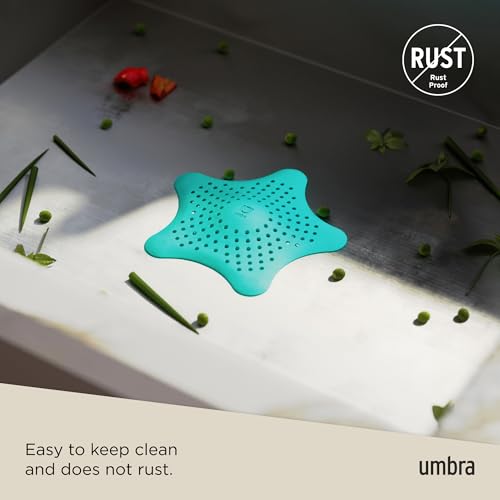 Umbra Starfish Hair Catcher, Suction Cup Drain Cover, 6-Inch, Surf Blue - color: Surf Blue