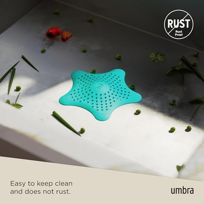 Umbra Starfish Hair Catcher, Suction Cup Drain Cover, 6-Inch, Surf Blue - color: Surf Blue
