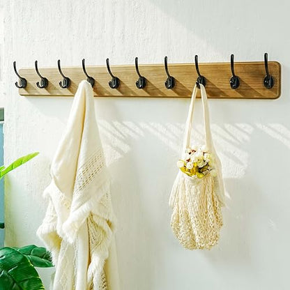 Coat Rack Wall: 38-1/4" Long, Patented, Heavy-Duty, 10-Double-Hooks Wooden Wall Mounted Coat Rack Coat Hanger Hook Rail for Winter Coats Hat Jacket Clothing, Weathered Brown - color: Weathered Brown & Black, size: L=38.3"(1pcs)