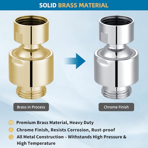 Hibbent All Metal Shower Head Swivel Ball Joint Adapter, Solid Brass Adjustable Shower Arm Connector, Showerhead Extension, Universal Showering Component, Polished Chrome - color: Chrome