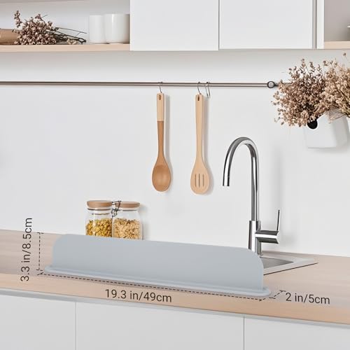 19.3 inch Kitchen Sink Splash Guard, Silicone Sink Baffle Splash Guard, Backsplash Protector for Kitchen Countertop & Bathroom Bathtub with Non-Slip Strong Suction, Gray - color: Gray