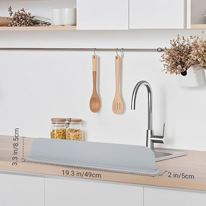 19.3 inch Kitchen Sink Splash Guard, Silicone Sink Baffle Splash Guard, Backsplash Protector for Kitchen Countertop & Bathroom Bathtub with Non-Slip Strong Suction, Gray - color: Gray