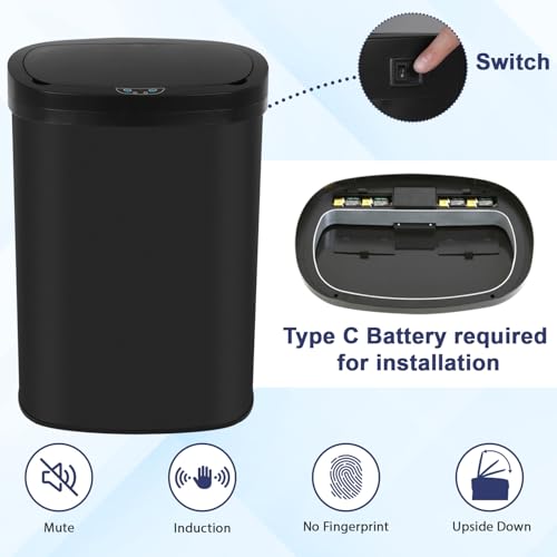 Kitchen Trash Can Automatic Black Trash Can with Lid 13 Gallon Garbage Bin | Motion Sensor Bathroom Trash Can,50 Liter Touchless Trash Bin,Garbage Can Waterproof Wastebasket for Toilet,Office,Caravans, - color: Black