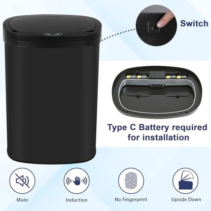 Kitchen Trash Can Automatic Black Trash Can with Lid 13 Gallon Garbage Bin | Motion Sensor Bathroom Trash Can,50 Liter Touchless Trash Bin,Garbage Can Waterproof Wastebasket for Toilet,Office,Caravans, - color: Black