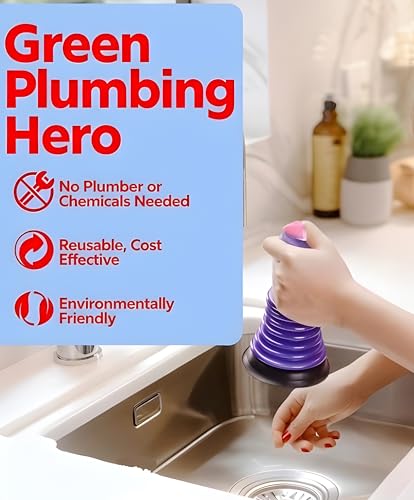 Mini Sink Plunger 2 Pack (Blue & Black), Powerful Bellows Clog Remover, Commercial Style Plumbing Tool for Kitchen & Bathroom Drains, Compact for Sink, Bathtub & Shower