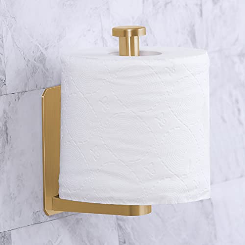 VAEHOLD Toilet Paper Holder Self Adhesive Kitchen Washroom Adhesive Toilet Roll Holder No Drilling for Bathroom Stick on Wall Stainless Steel Brushed (Gold) - size: Simple Gold