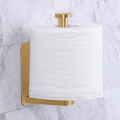 VAEHOLD Toilet Paper Holder Self Adhesive Kitchen Washroom Adhesive Toilet Roll Holder No Drilling for Bathroom Stick on Wall Stainless Steel Brushed (Gold) - size: Simple Gold