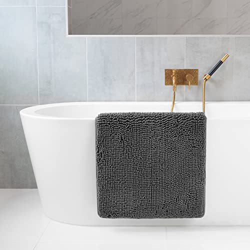 Bathroom Rugs, Extra-Thick Memory Foam Bath Mat, Ultra-Soft Chenille Microfiber, Highly Absorbent, Machine Washable, Shaggy Bath Mats for Bathroom, Non-Slip (21"x32") Space Grey