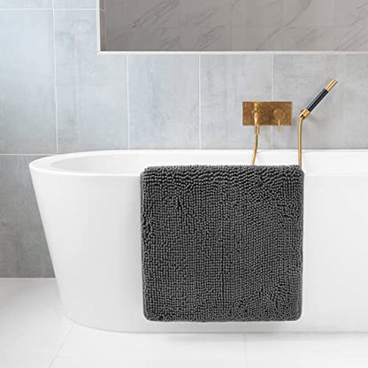 Bathroom Rugs, Extra-Thick Memory Foam Bath Mat, Ultra-Soft Chenille Microfiber, Highly Absorbent, Machine Washable, Shaggy Bath Mats for Bathroom, Non-Slip (21"x32") Space Grey