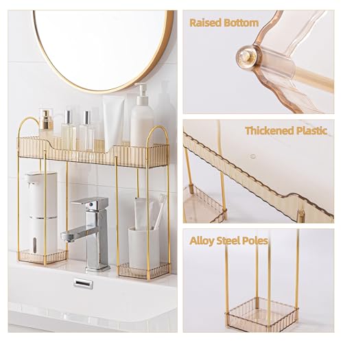 YCIA&DONE Bathroom Countertop Organizer Over The Faucet, Narrow Counter Organizers Above Sink, Table Mounted Faucet Sink Shelf for Kitchen, Toilet, Laundry(Amber Gold) - color: Amber Gold