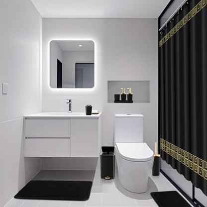 XLHOMO Bathroom Sets with Shower Curtain and Rugs Black Bathroom Accessories Bathroom Set,Soap Dispenser & Toilet Brush Holder Set with Stainless Steel Trash Can - size: Black, style: Bath Set+Shower Curtain+Bath Rugs
