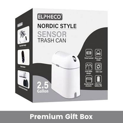 ELPHECO Bathroom Trash Can with lid, 2.5 Gallon, Motion Sensor, White Grey | Waterproof Garbage Can, Automatic Waste Basket, Butterfly Lid, Plastic Garbage Bin for Bedroom and Office - color: Grey