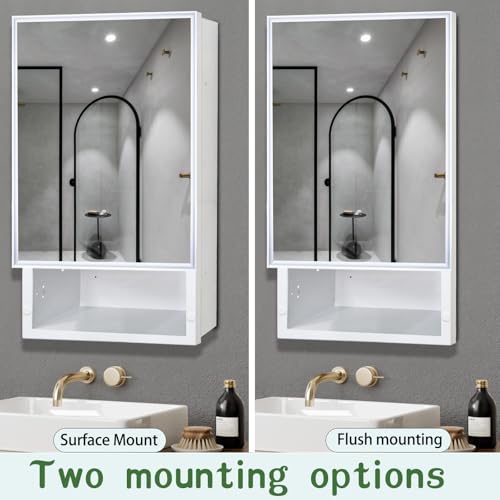 Plastic Medicine Cabinet with Mirror 16x26 inch, Recessed Medicine Cabinet or Surface Wall Mount Bathroom Cabinets with Removable Shelves, White Framed Mirror Cabinet - style: CS5003-1626