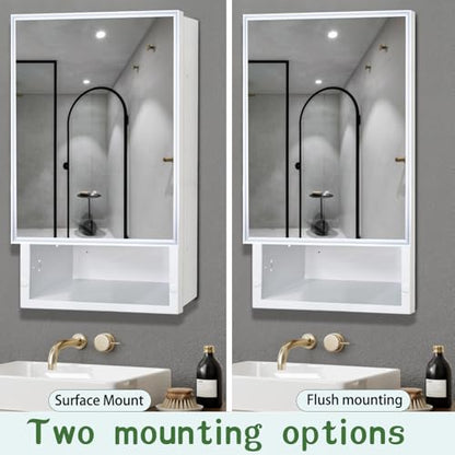 Plastic Medicine Cabinet with Mirror 16x26 inch, Recessed Medicine Cabinet or Surface Wall Mount Bathroom Cabinets with Removable Shelves, White Framed Mirror Cabinet - style: CS5003-1626