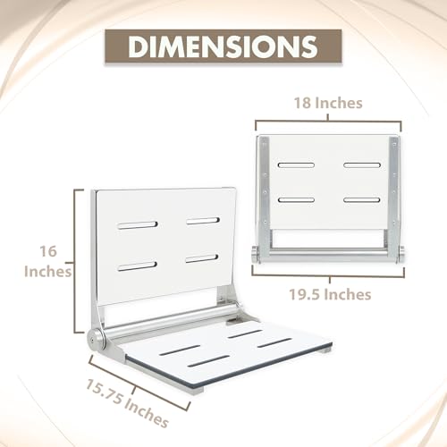 Folding Shower Seat - Wall Mount Bench for Inside Shower / Bathroom Safety Assist / 304 Stainless Steel / Phenolic Resin / Brushed Finish / 18" x 16" - color: Brushed Stainless Steel, size: 18 x 16