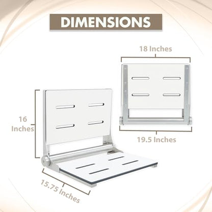 Folding Shower Seat - Wall Mount Bench for Inside Shower / Bathroom Safety Assist / 304 Stainless Steel / Phenolic Resin / Brushed Finish / 18" x 16" - color: Brushed Stainless Steel, size: 18 x 16