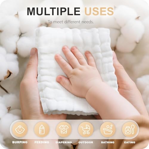Cuddle Campus Baby Washcloths 6 Packs, Muslin Washcloths Baby,Cotton Burp Cloths, Extra Absorbent and Soft Wash Clothes for Newborns, 12x12 Inches - color: Set-14