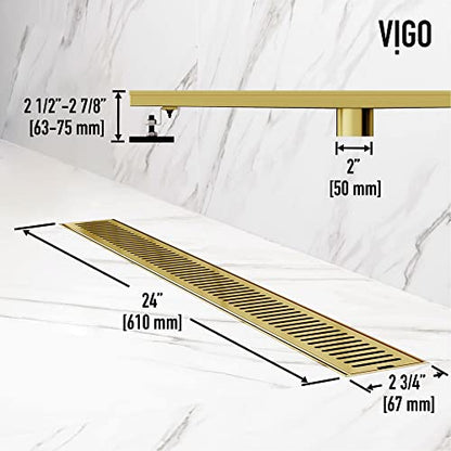 VIGO Elan 24 in. Linear Shower Drain in Matte Brushed Gold - VG07002MG - color: Matte Brushed Gold, size: 24 in.