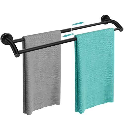 MGahyi Black Telescopic Double Towel Bar Wall Mount 14.5-24.8Inch | Rustproof Towel Rack with Widened Spacing, Scratch-resistant & Durable for Bathroom Kitchen RV - color: Black