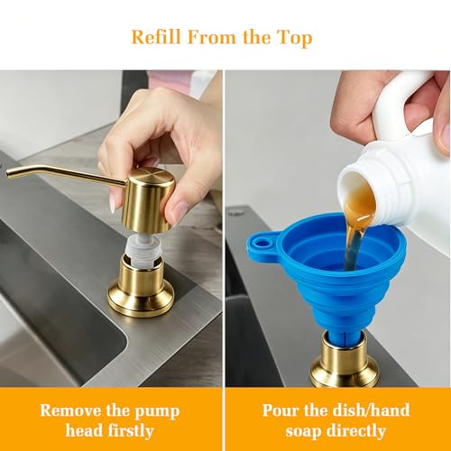 Soap Dispenser for Kitchen Sink, Built in Sink Soap Dispenser Lotion Dispenser with 17 OZ Bottle, Refill from The Top Bar Sink Soap Dispenser, Gold - color: Golden