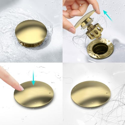 KAIYING Pop Up Drain, Bathroom Vessel Sink Drain | with Overflow, Detachable Basket Drain Stopper Assembly, Anti-Clogging & Anti-Explosion Strainer, Brushed Champagne Gold - color: Brushed Champagne Gold, style: With Overflow
