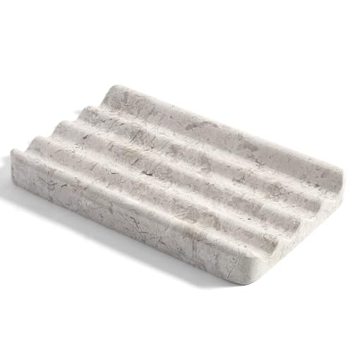 Karibiber Marble Soap Dish, Bar Soap Dish Shower, Grey Bathroom Soap Holder, Stone Sponge Holder for Kitchen Sink - color: Tundra Grey