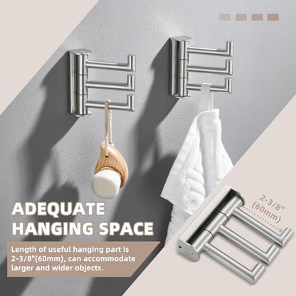 Suyar Swivel Towel Hook Brushed Nickel, Bathroom Robe Holder 3 Arms | SUS304 Stainless Steel Coat Hook, Space-Saving Design Shower Towel Hanger, Wall Mounted, 2 Pack - color: Brushed Nickel, size: 2 Pack