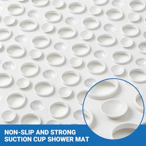 Non Slip Bathtub Mat and Shower Mat 31x17 inch,Bath Mat with Quick Dry Drain Holes and Suction Cups, Soft Comfortable Safe Bathroom Mat for Bath Tub, Floor, Tile (White)