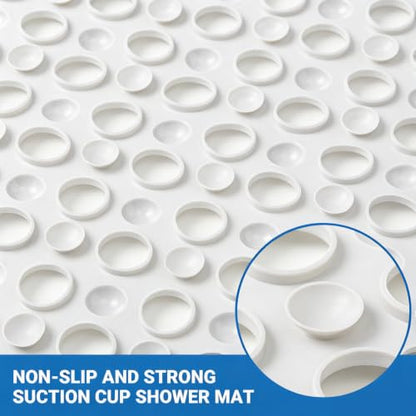 Non Slip Bathtub Mat and Shower Mat 31x17 inch,Bath Mat with Quick Dry Drain Holes and Suction Cups, Soft Comfortable Safe Bathroom Mat for Bath Tub, Floor, Tile (White)