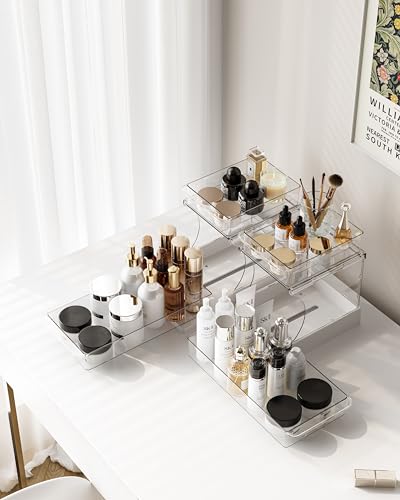 Attelite Makeup Organizer 2-Tier Rotating Design Cosmetics Storage with 180 Rotation Sturdy Durable Versatile Perfume Vanity Organizer for Countertops, Bathrooms, Office Supplies 2 Pack White - size: 2 pack