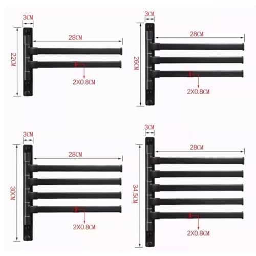 ZHOUXIAO Swing Out Towel Bar Holder/Swivel Multiple Towel Rack for Bathroom or Kitchen, Metal Towel Bar Folding Arm Swivel Hanger Bathroom Storage Organizer Wall Mounted black-4Bar