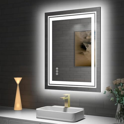 Snowdool 30 x 36 in LED Bathroom Mirror, Front and Backlit, Anti-Fog | Front and Backlit, Stepless Dimming, Anti-Fog, Memory Function - size: 30"L x 36"W