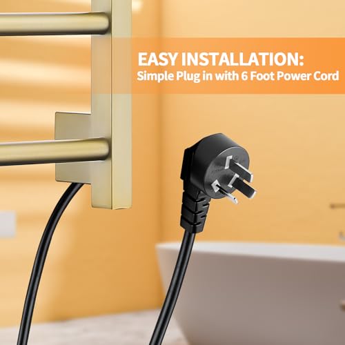 Modern Electric Towel Warmer, Wall Mounted Heated Towel Rack in Brushed Gold, Smart Temperature Control with LED Display