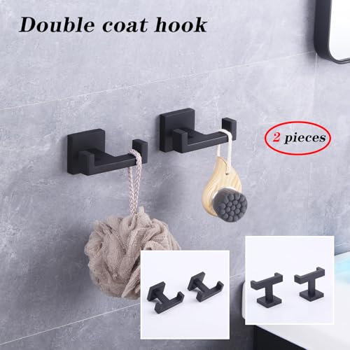 GERZWY Matte Black Bathroom Double Towel Hook Stainless Steel Coat/Robe Clothes Hook for Bath Kitchen Modern Hotel Style Wall Mounted 2 Pack AG1417B-BK - color: Black