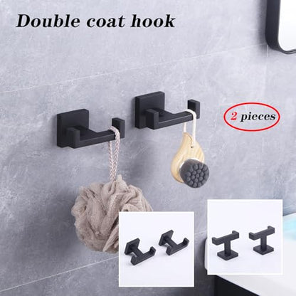 GERZWY Matte Black Bathroom Double Towel Hook Stainless Steel Coat/Robe Clothes Hook for Bath Kitchen Modern Hotel Style Wall Mounted 2 Pack AG1417B-BK - color: Black
