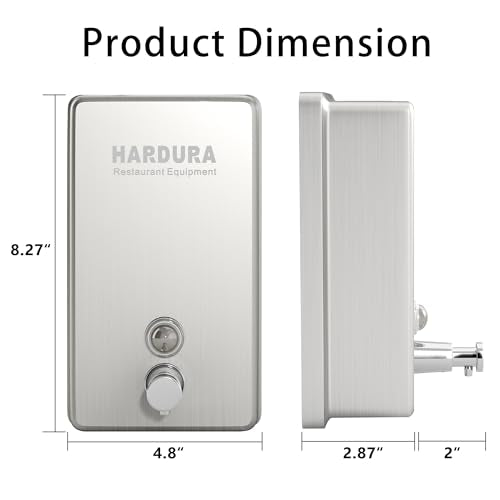 HARDURA Commercial Soap Dispenser Wall Mount Stainless Steel | Vertical, Manual Liquid Pump, Rust-Proof, Leak Free for Bathroom, 43.96oz (1300ml)