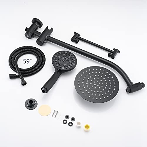 Rainfall 8 Inch Round Shower Head with High Pressure Handheld Spray Combo, Drill-Free Slide Bar with Adjustable Shower Extension Arm, 3-Way Low Diverter for Easy Reach, 5Ft Hose- Matte Black - color: Matte Black
