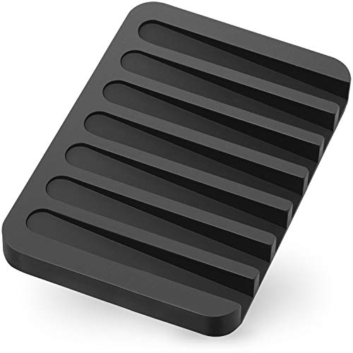 3Pack Anwenk Soap Dish for Shower Waterfall Soap Holder Soap Tray Soap Saver Drainer Flexible Silicone for Shower/Bathroom/Kitchen/Counter Top,Keep Soap Bars Dry Clean,Easy Cleaning-Black