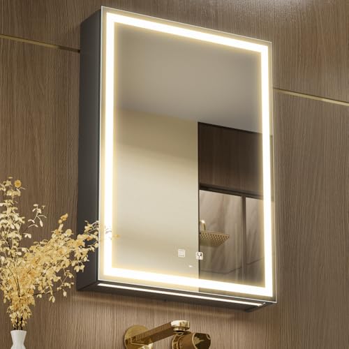 20x28 Inch Right Hinge Aluminum LED Bathroom Medicine Cabinet with Mirror | Light Adjustment, Anti-Fog, Sockets&USBs, High Capacity, Easy to Install - color: Right Hinge-20*28