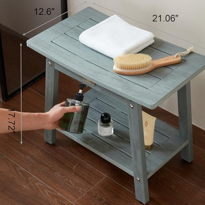 HDPS Shower Bench Seat Waterproof Shower Stool for Inside Shower with Shelf | Spa Bathroom Chair Seat with Adjustable Feet, Waterproof, Anti-Rotting, No-Slip, Space-Save, No-Maintenance, Oil-Printed Gray - color: Oil-printed Gray, size: L Size(21*13*18'')